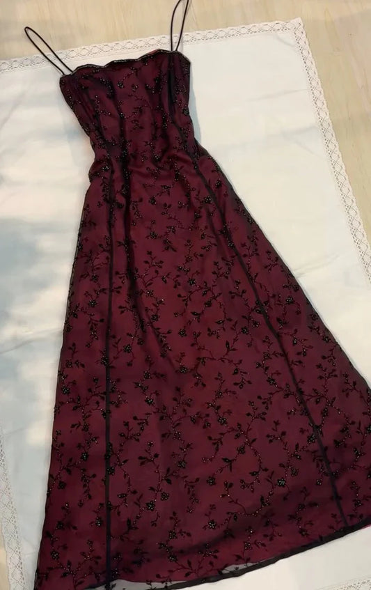 Glamorous Beaded Floral Spaghetti-strap Lace-up-back Floor-length Prom Dress