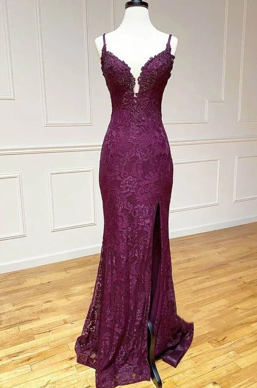Glamorous Beaded Lace Sweetheart Cross-back High-slit Mermaid Prom Dress