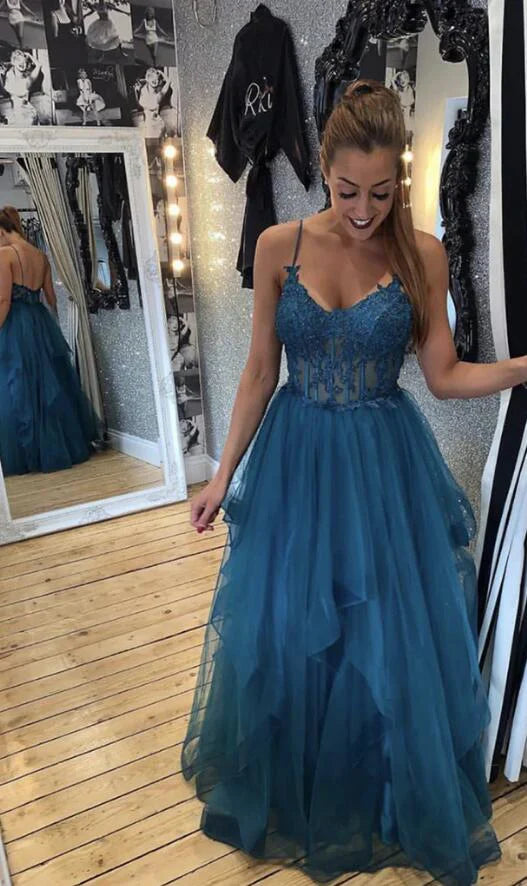 Glamorous Beaded Sweetheart Spaghetti-strap Open-back Ruffled Floor-length Prom Dress