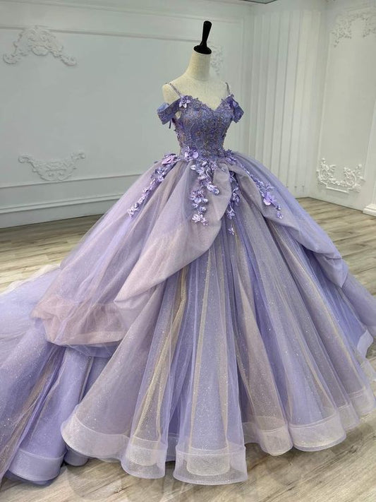 Glamorous Floral-Embroidered Off-the-shoulder Ballgown Prom Dress