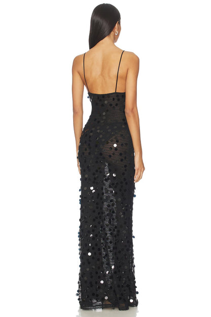 Glamorous Form-Fitting Scoop-Neck Sleeveless Open-Back Maxi Prom Dress