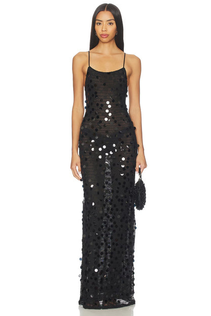 Glamorous Form-Fitting Scoop-Neck Sleeveless Open-Back Maxi Prom Dress