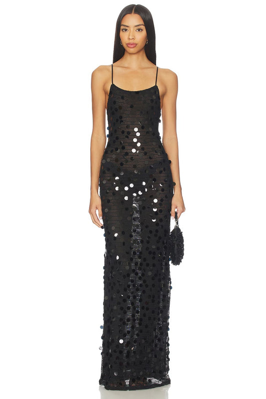 Glamorous Form-Fitting Scoop-Neck Sleeveless Open-Back Maxi Prom Dress