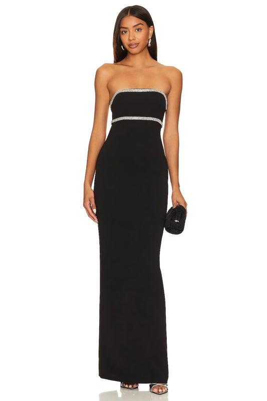 Glamorous Form-Fitting Strapless Sleeveless Cutout-Back Maxi Prom Dress