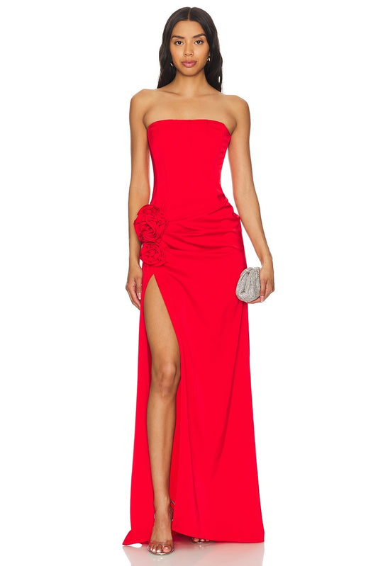 Glamorous Form-Fitting Strapless Sleeveless Low-Back Maxi Prom Dress