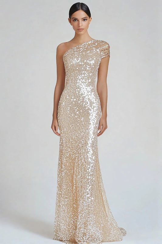 Glamorous Mermaid One-Shoulder Sequin Prom Dress