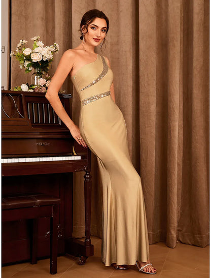 Glamorous Mermaid One-Shoulder Sleeveless Low-Back Maxi Prom Dress