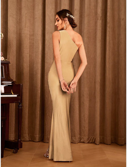 Glamorous Mermaid One-Shoulder Sleeveless Low-Back Maxi Prom Dress