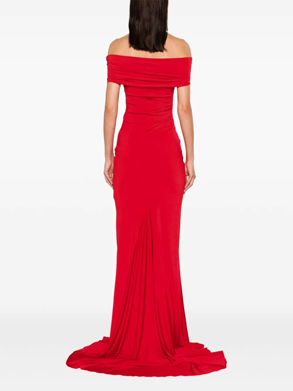 Glamorous Red Off-the-Shoulder Rosette Ruched Prom Dress