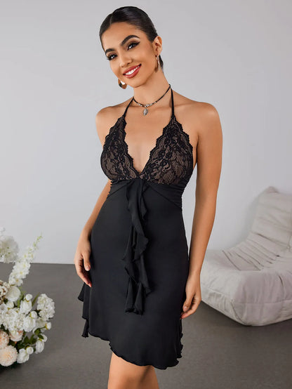 Glamorous Sheath Halter Deep V Sleeveless Tie Back Mini Homecoming Dresses
