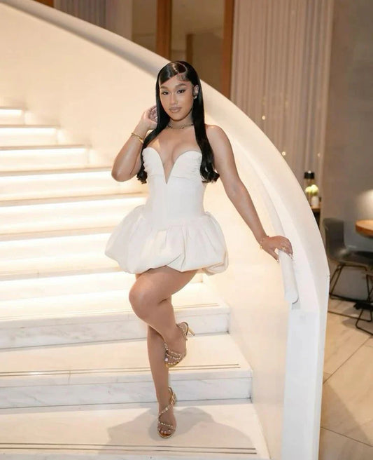 Glamorous Sweetheart Deep-V Puff-skirt Mini Prom Dress