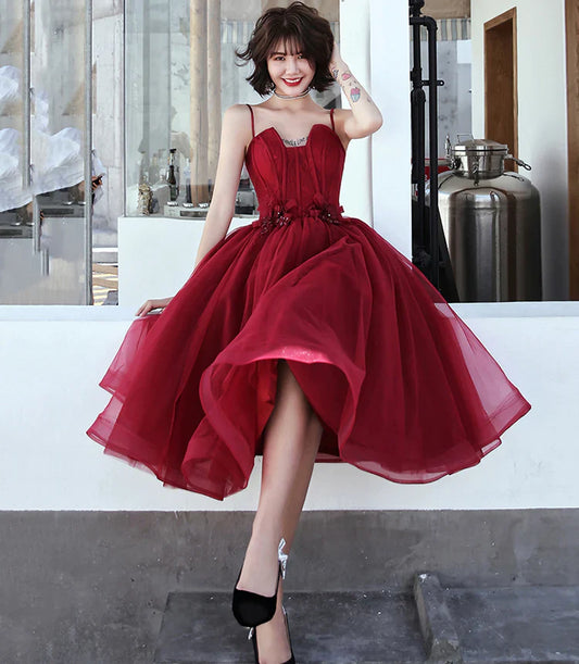 Glamorous Sweetheart Spaghetti-Strap Lace-Up Back Tea-Length Tulle Cocktail Dress