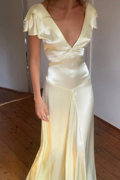 Glamorous Yellow Prom Dresses with Satin Twist Front and Open Back
