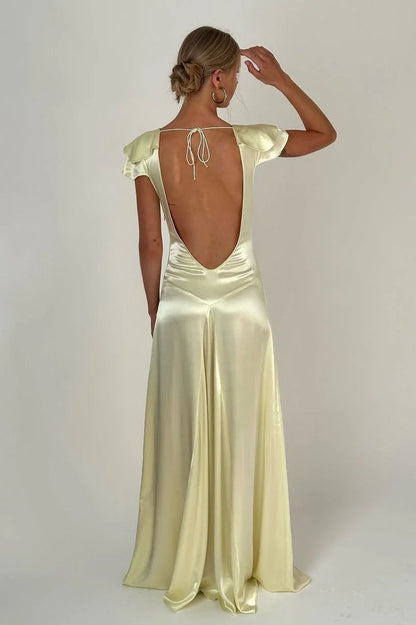 Glamorous Yellow Prom Dresses with Satin Twist Front and Open Back