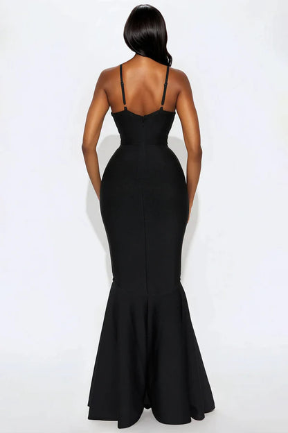 Glamorous Mermaid Sweetheart Halter Sleeveless Lace Bodycon Black Floor-Length Prom Gown