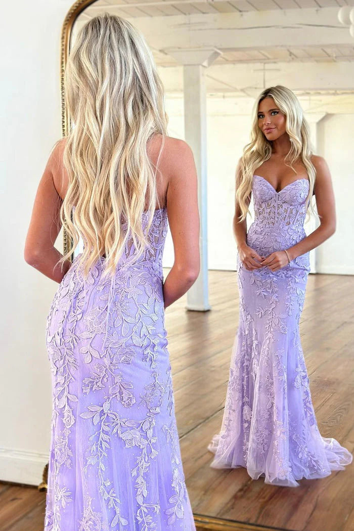 Gorgeous Pink Lace Long Sweetheart Sleeveless Mermaid Appliques Prom Dresses