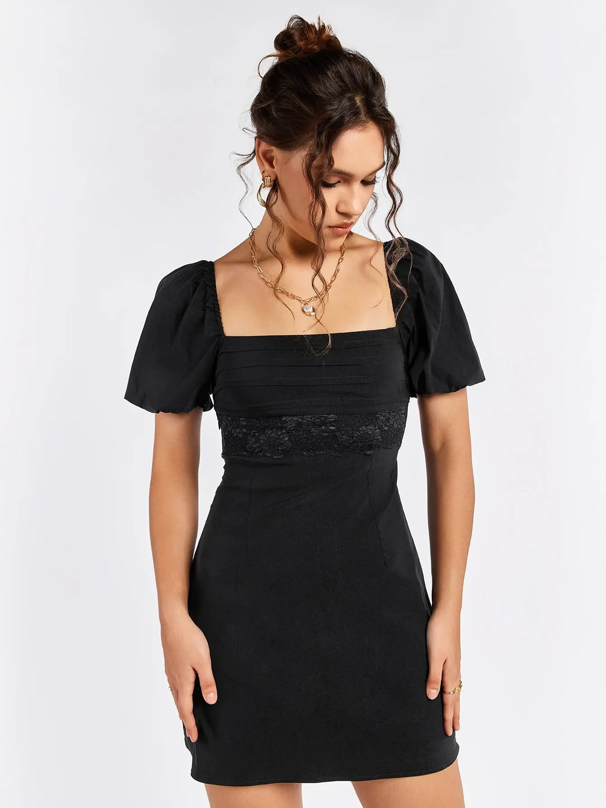 Gothic A-Line Square Neck Puff Sleeve Open Back Mini Homecoming Dresses