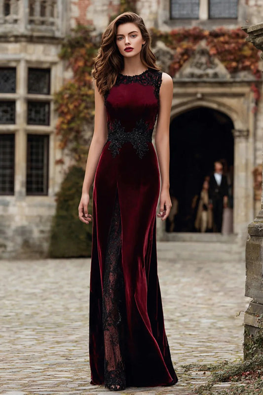 Gothic Mermaid Velvet Lace-Inset Prom Dress