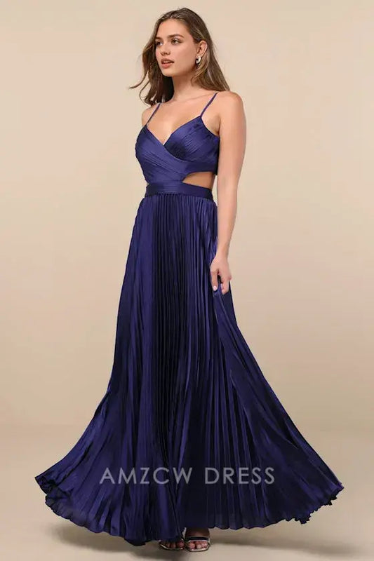 Vestido largo plisado azul marino con aberturas Amzcw Elegant Got the Glam, vestidos formales 