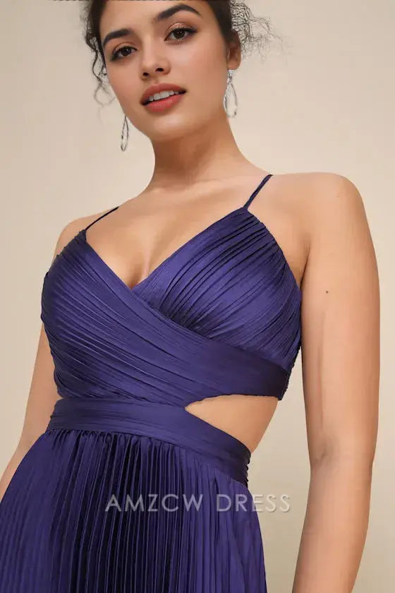 Vestido largo plisado azul marino con aberturas Amzcw Elegant Got the Glam, vestidos formales 