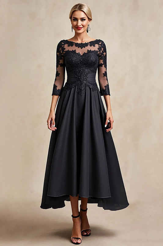Graceful A-Line Illusion Neck Half Sleeve Zipper-Back Hi-Lo Mother of the Bride Dresses