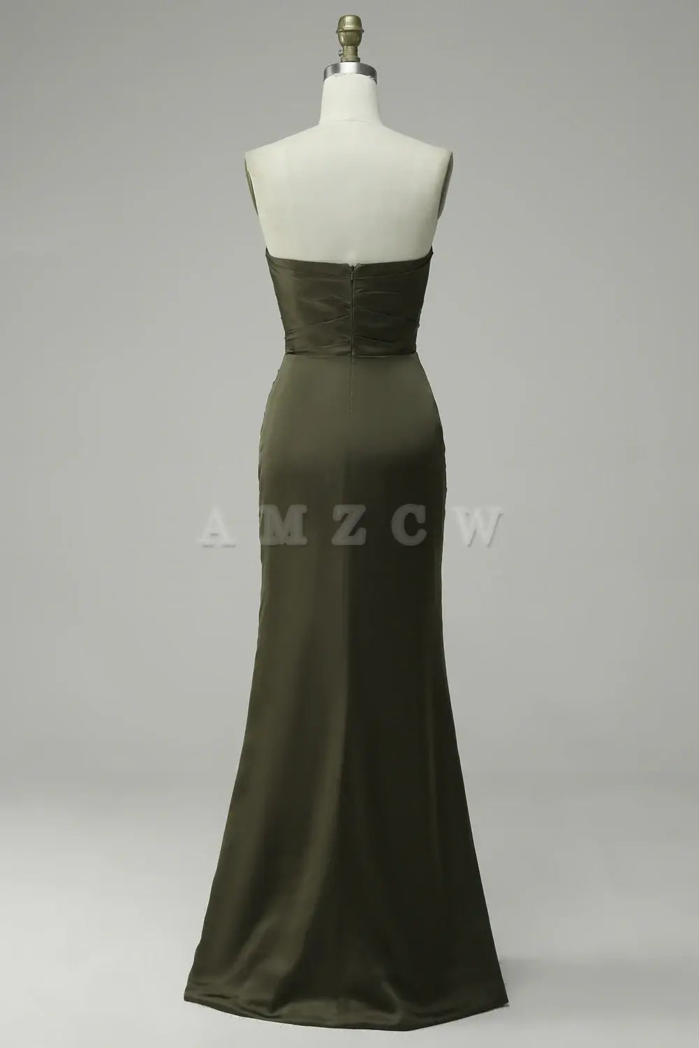 Amzcw Green Strapless Satin Mermaid Prom Dress with Slit gowns evening dresses prom dresses shops