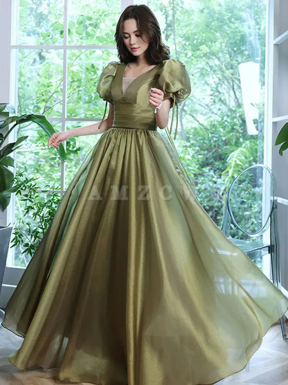 Vestido largo de fiesta de tul verde Amzcw, vestido largo de noche de tul verde, vestidos formales 