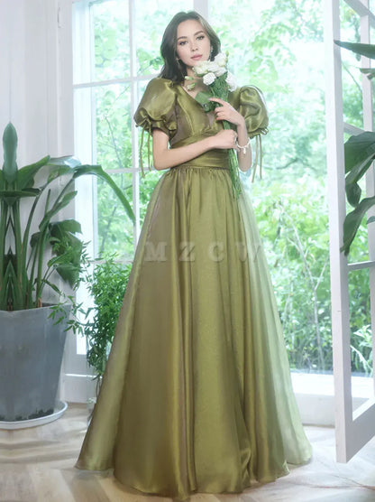 Vestido largo de fiesta de tul verde Amzcw, vestido largo de noche de tul verde, vestidos formales 