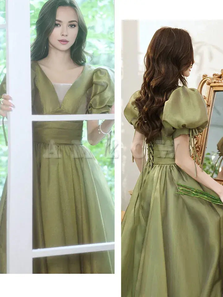 Vestido largo de fiesta de tul verde Amzcw, vestido largo de noche de tul verde, vestidos formales 