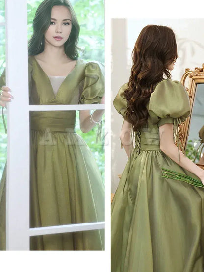 Vestido largo de fiesta de tul verde Amzcw, vestido largo de noche de tul verde, vestidos formales 
