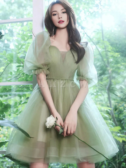 Vestido de fiesta corto de tul verde Amzcw, vestido de fiesta de tul verde, vestidos formales 