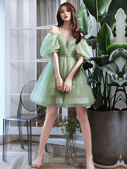Vestido de fiesta corto de tul verde Amzcw, vestido de fiesta de tul verde, vestidos formales 