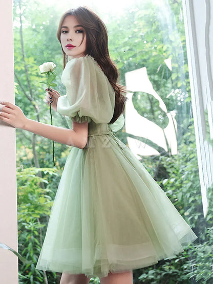 Vestido de fiesta corto de tul verde Amzcw, vestido de fiesta de tul verde, vestidos formales 
