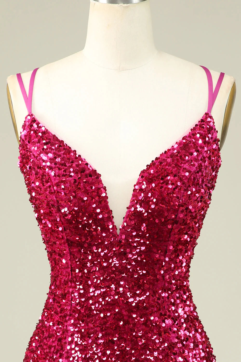 Amzcw Stylish Fuchsia Spaghetti Straps Tight Homecoming Dress with Sequins