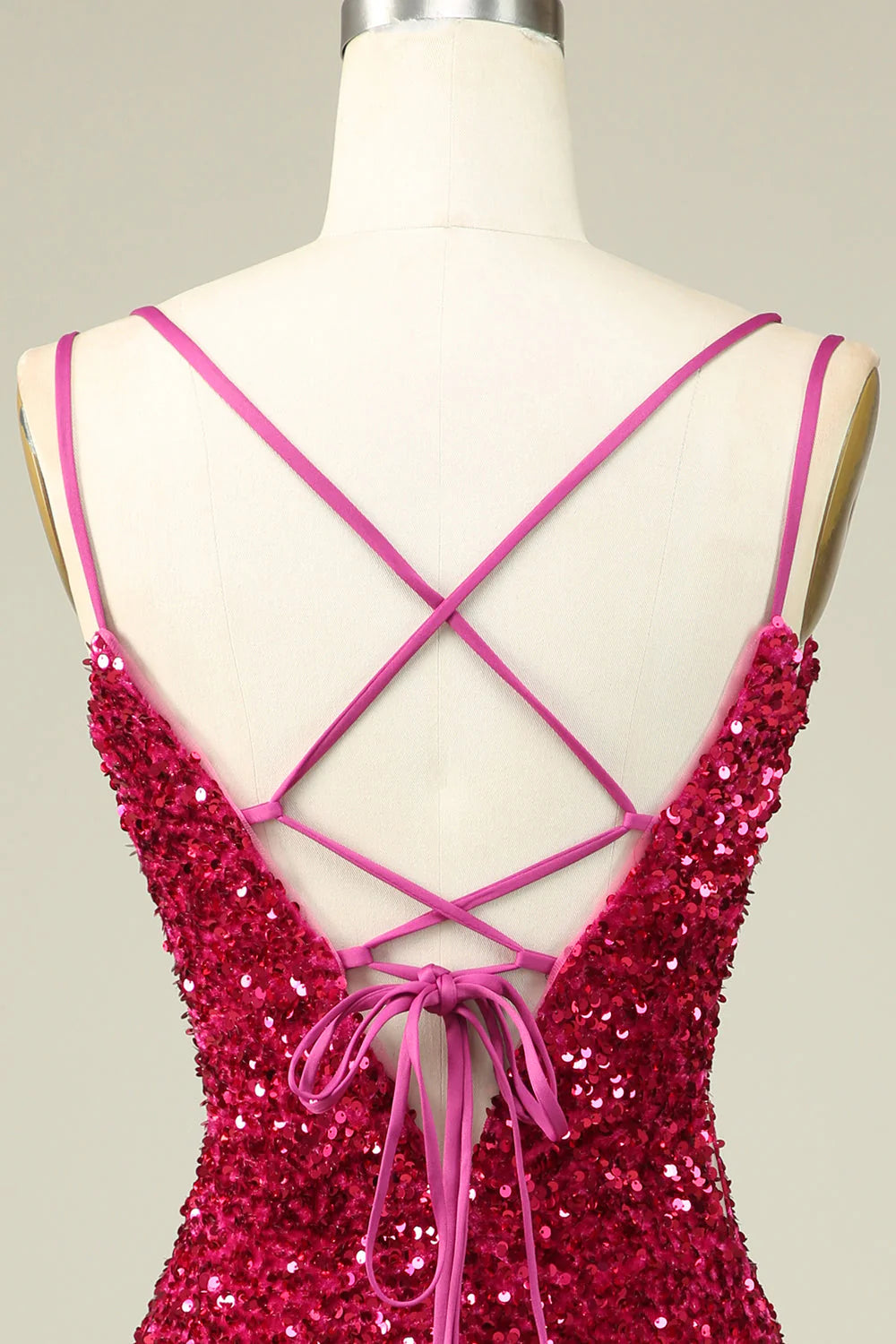 Amzcw Stylish Fuchsia Spaghetti Straps Tight Homecoming Dress with Sequins