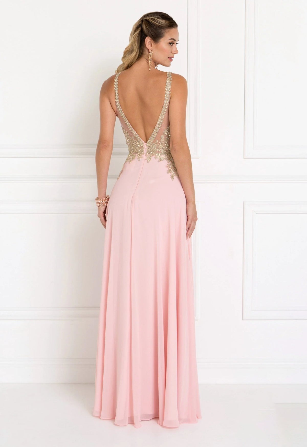 Halter Neck Black Chiffon Evening Dresses with Gold Beaded Bodice and Floor-Length Skirt