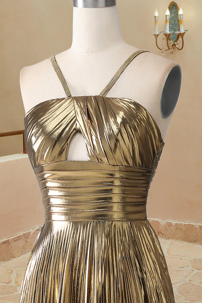 Vestido de fiesta de satén sin mangas con cuello halter, corte A, sencillo, largo y formal
