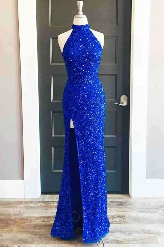 Vestidos de noche de fiesta con abertura y cremallera hasta el suelo con lentejuelas de sirena