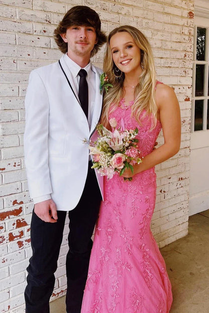 Hot Mermaid Halter Lace Prom Dresses With Appliques