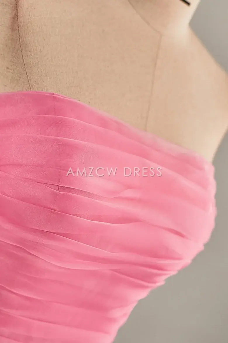 Amzcw Elegant Hot Pink Strapless Chiffon Knee Length Homecoming Dress formal wear dresses