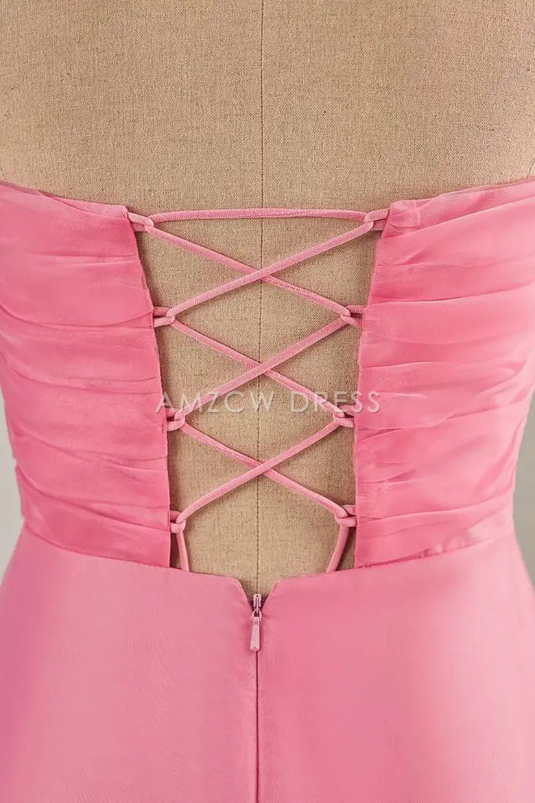 Amzcw Elegant Hot Pink Strapless Chiffon Knee Length Homecoming Dress formal wear dresses