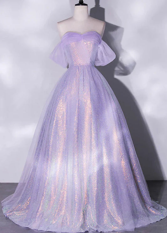Iridescent Tulle Sweetheart Off-Shoulder Ballgown Prom Dress