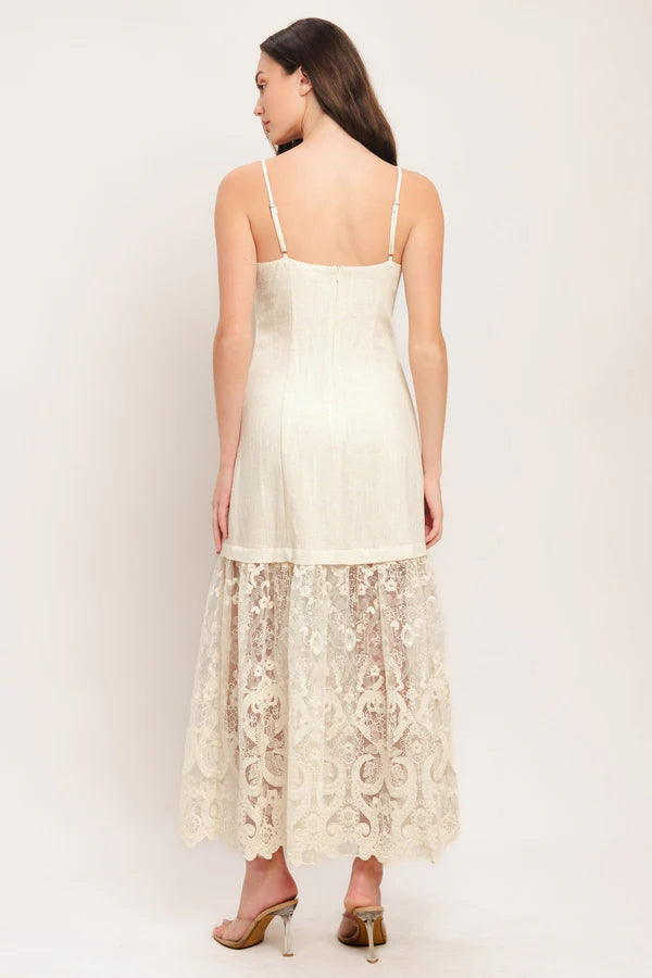 Ivory Spaghetti Strap Lace Tiered A Line Floor Length Formal Evening Prom Dress
