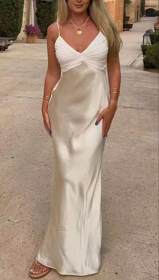 Ivory Spaghetti Strap Prom Dress With Ruched Bust And Open Back Satin Mermaid Formal Prom Dress