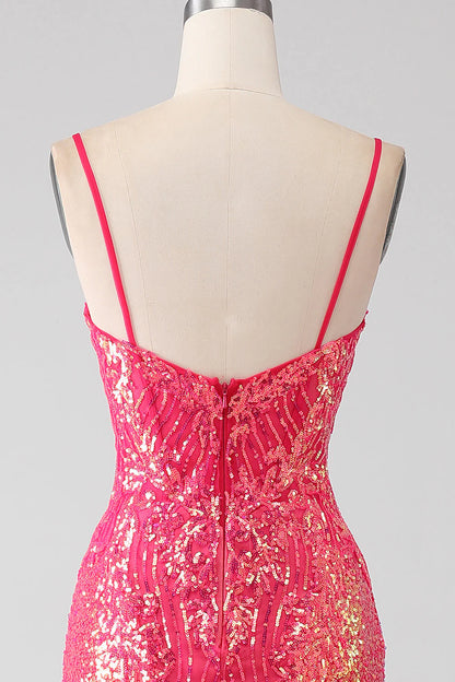 Amzcw Sparkly Mermaid Spaghetti Straps Fuchsia Prom Dress with Sequins prom dresses shops
