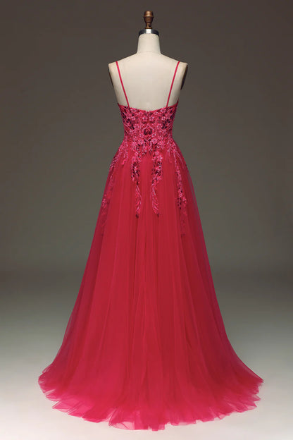 Amzcw Spaghetti Straps A Line Red Prom Dress with Appliques