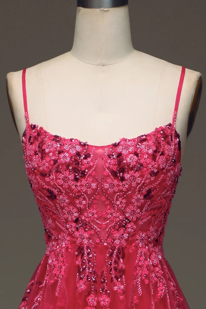 Amzcw Spaghetti Straps A Line Red Prom Dress with Appliques