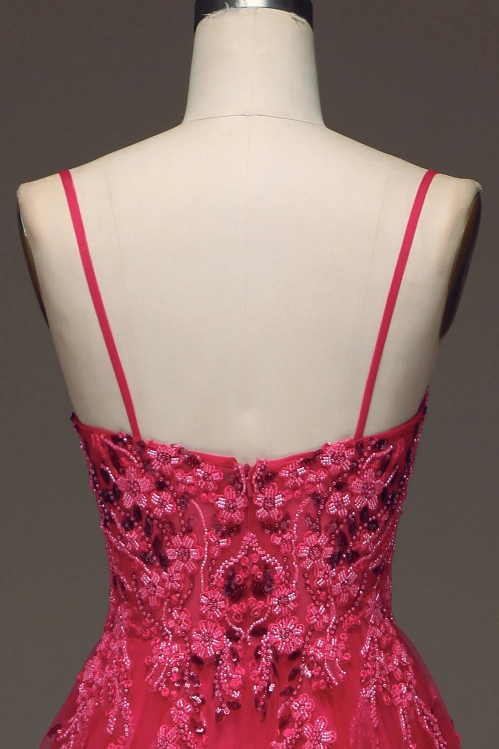 Amzcw Fuchsia A Line Spaghetti Straps Long Prom Dress with Appliques