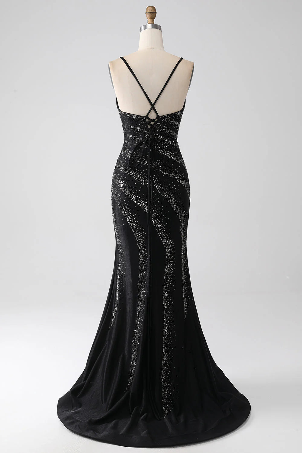 Amzcw Sparkly Black Mermaid Spaghetti Straps Beaded Prom Dress with Slit prom dresses stores