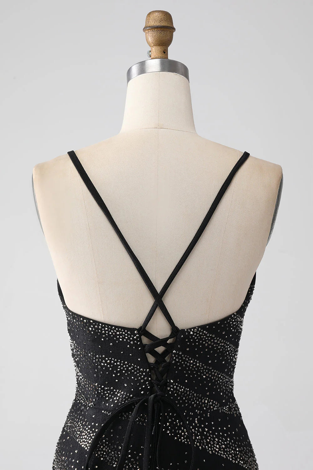 Amzcw Sparkly Black Mermaid Spaghetti Straps Beaded Prom Dress with Slit prom dresses stores